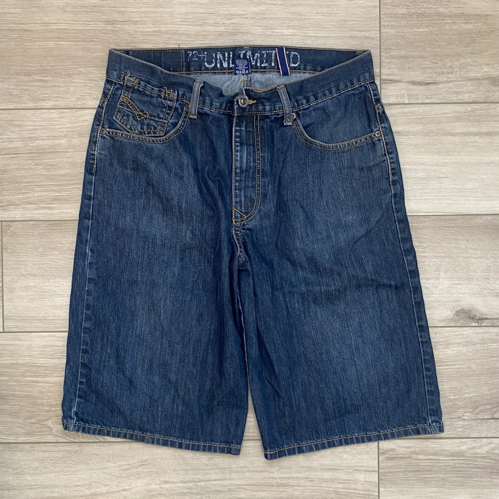 Vintage Ecko Baggy Jean Shorts Men 34x13 Blue Denim Y2K Streetwear Skater Grunge